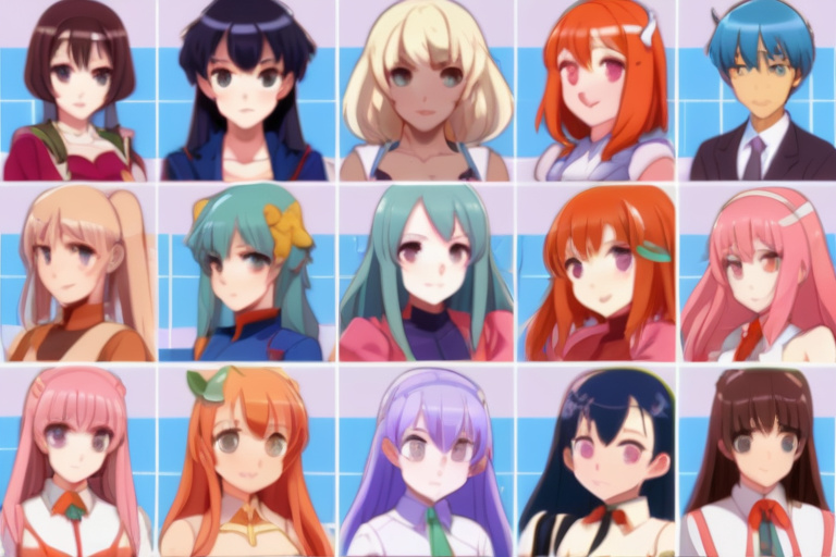 Grid of diverse ecchi AI character portraits